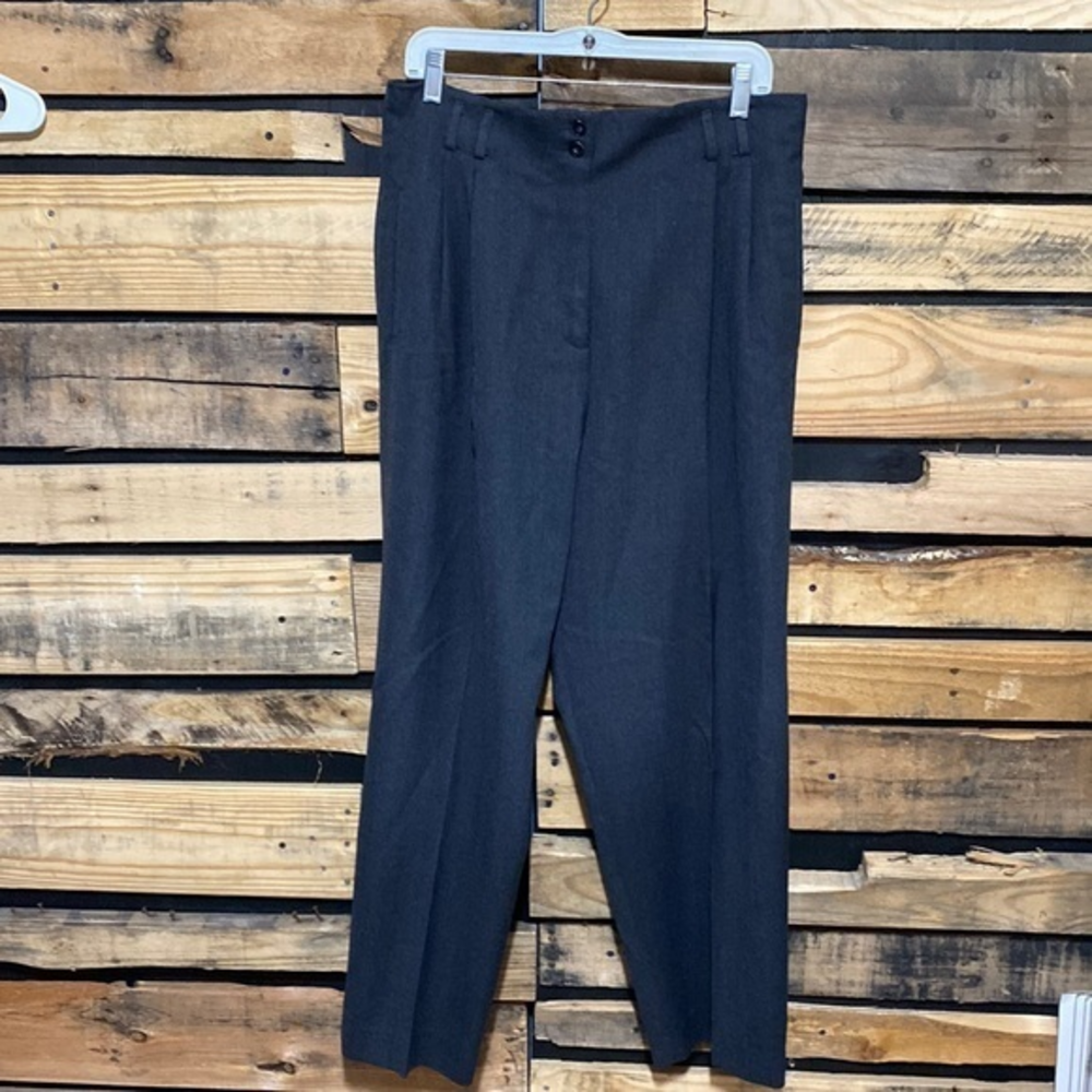 Vintage High Waisted Pleated Wool Grey Trousers Size 16
